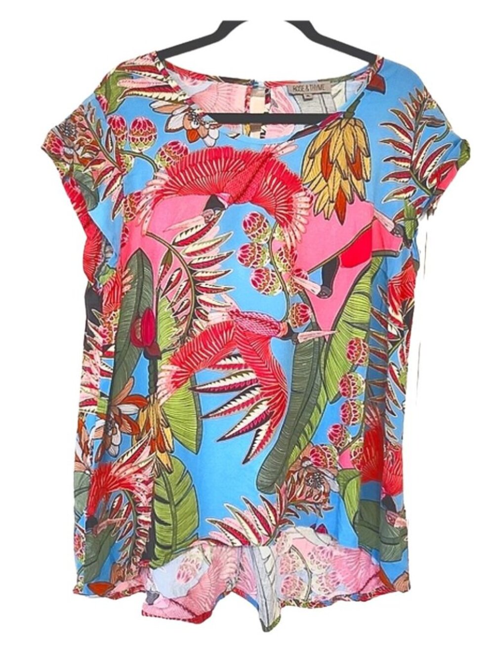 Rose & Thyme Tropical Print Beachy Relaxed Casual Women's Top